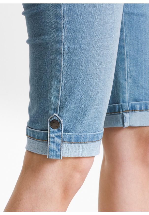 bonprix - Bermudy dżinsowe z gumką w talii. Kolor: niebieski