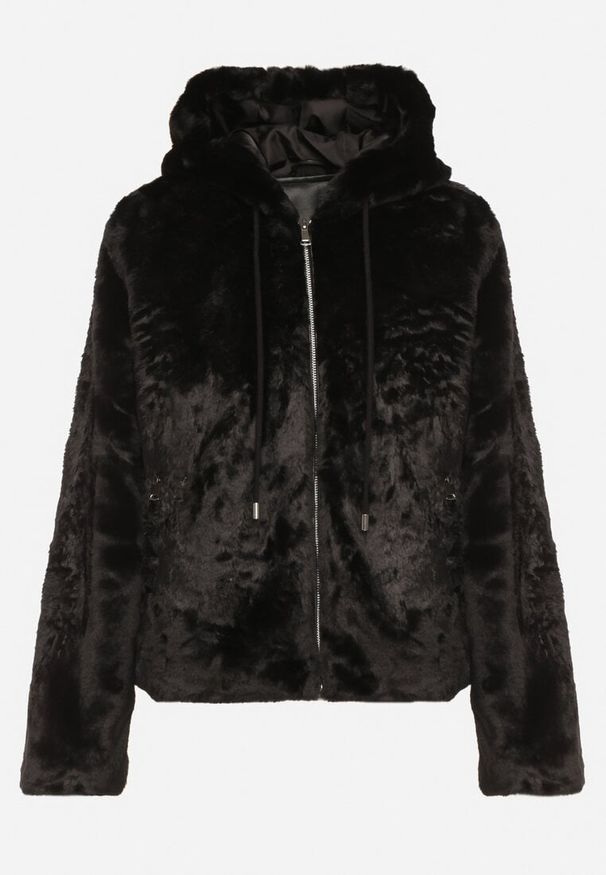 Born2be - Czarna Casualowa Kurtka Futerko z Kapturem Nindrie. Okazja: na co dzień. Typ kołnierza: kaptur. Kolor: czarny. Materiał: futro. Styl: casual