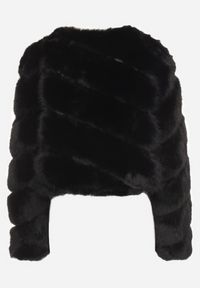 Born2be - Czarna Krótka Kurtka z Futerkiem na Haftki Loreinda. Okazja: na co dzień. Kolor: czarny. Materiał: futro. Długość: krótkie. Styl: casual, elegancki #4