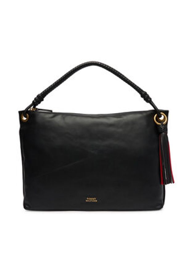 TOMMY HILFIGER - Tommy Hilfiger Torebka Th Statement Leather Bag AW0AW18621 Czarny. Kolor: czarny. Materiał: skórzane