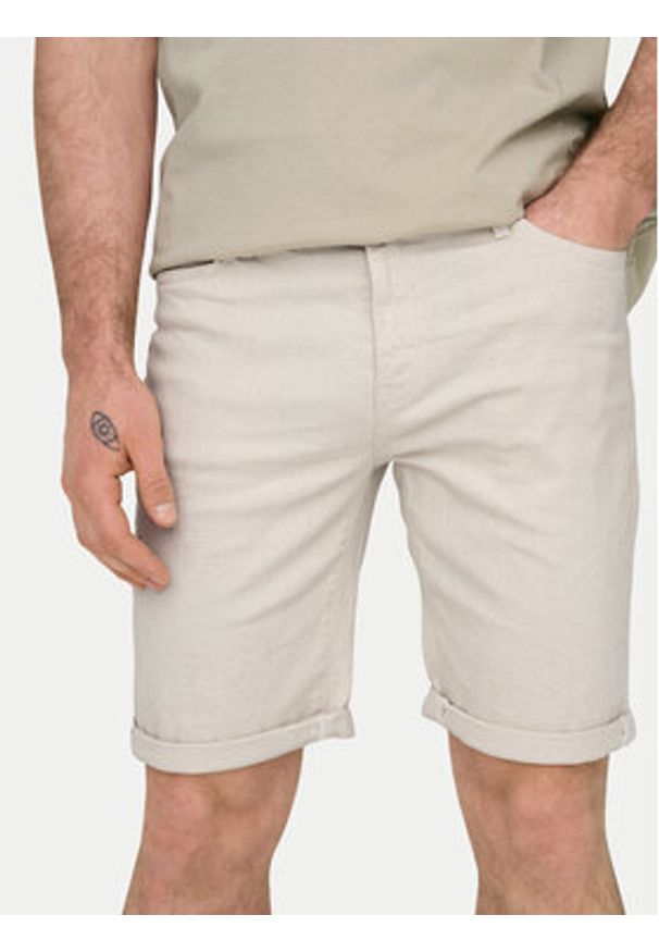 Only & Sons Szorty jeansowe Ply 22029296 Écru Regular Fit. Materiał: bawełna