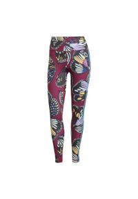 Adidas - Legginsy adidas X Farm 7/8. Kolor: czarny, czerwony, fioletowy, wielokolorowy. Technologia: ClimaCool (Adidas). Wzór: kolorowy