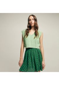 Reserved - Plisowana spódnica mini - Zielony. Kolor: zielony