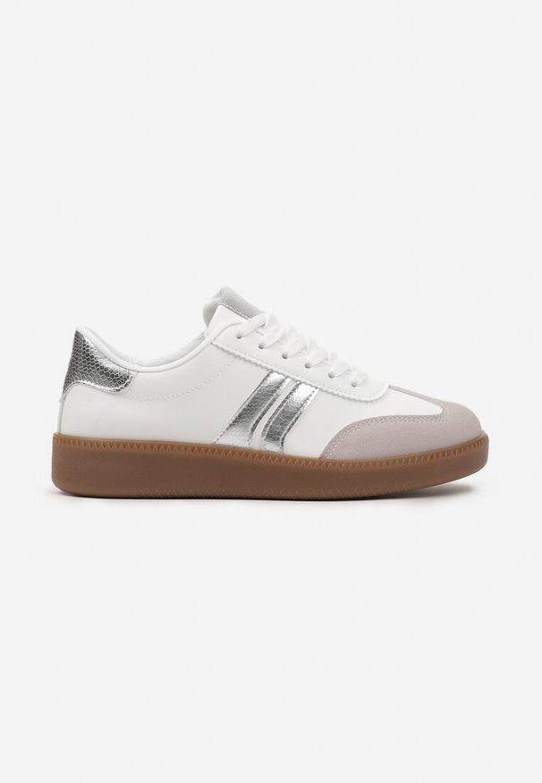 Renee - Biało-Srebrne Sznurowane Sneakersy Tenisówki z Kauczukową Podeszwą Gialessa. Okazja: na spotkanie biznesowe, na spacer, do pracy. Kolor: biały. Materiał: kauczuk. Sport: turystyka piesza