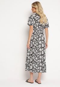 Born2be - Czarno-Biała Kopertowa Sukienka z Wiskozy z Gumką w Pasie i Materiałowym Paskiem Fazemia. Okazja: na co dzień. Kolor: czarny. Materiał: wiskoza, materiał. Długość rękawa: krótki rękaw. Typ sukienki: kopertowe. Styl: casual, elegancki #7