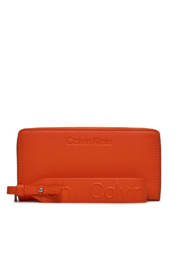 Calvin Klein Duży Portfel Damski Gracie Wallet W/Strap Lg K60K611388 Pomarańczowy. Kolor: pomarańczowy. Materiał: skóra