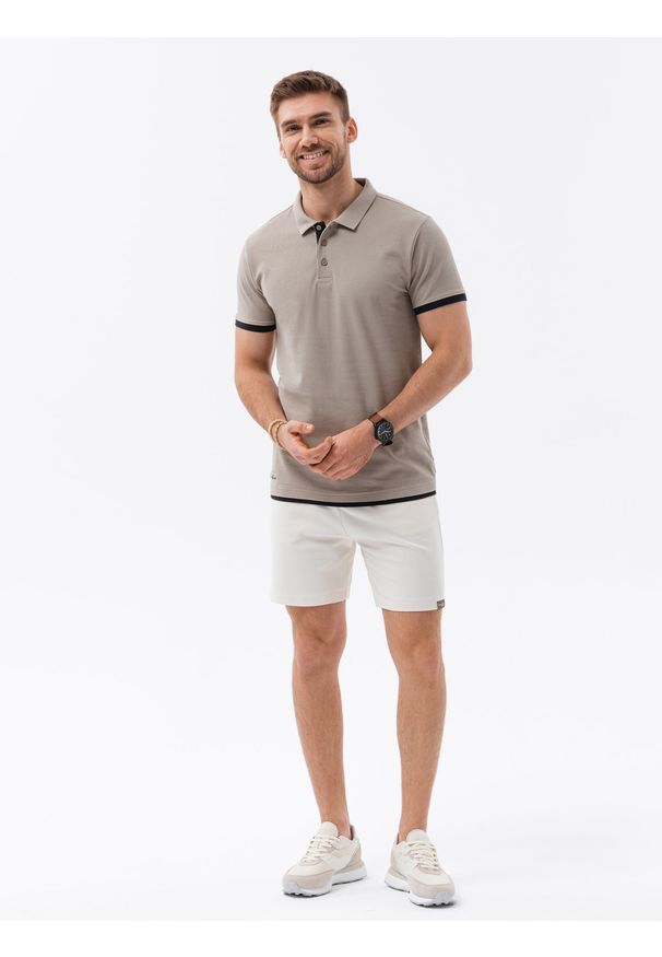 Ombre Clothing - Koszulka męska polo bawełniana S1382 - jasnobrązowa - XXL. Typ kołnierza: polo. Kolor: brązowy. Materiał: bawełna. Wzór: nadruk. Styl: klasyczny