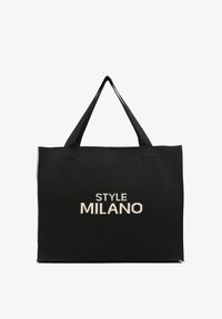 Renee - Czarno-Beżowa Torebka o Modelu Shopper z Suwakiem i Napisem Salisella. Kolor: czarny. Wzór: napisy. Styl: biznesowy, casual