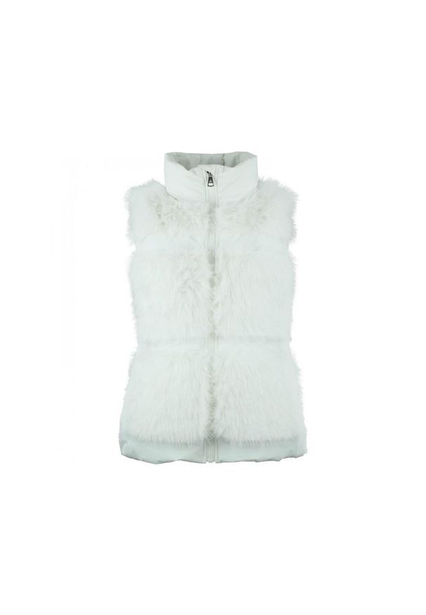 PEAK MOUNTAIN - Damska kurtka futrzana bez rękawów Peak Mountain. Kolor: beżowy, wielokolorowy, biały. Materiał: futro. Długość rękawa: bez rękawów. Sport: turystyka piesza