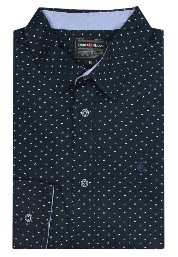 Pako Jeans - Koszula Casualowa, Granatowa w Serduszka, Bawełniana, Delikatnie Taliowana, Długi Rękaw -PAKO JEANS. Okazja: na co dzień. Kolor: niebieski. Materiał: bawełna. Długość rękawa: długi rękaw. Długość: długie. Styl: casual