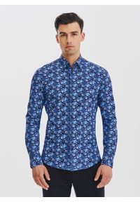 Pako Lorente - PAKO LORENTE – Granatowa dzianinowa koszula w kwiaty. Kolor: niebieski. Materiał: dzianina. Długość rękawa: długi rękaw. Długość: długie. Wzór: kwiaty #1