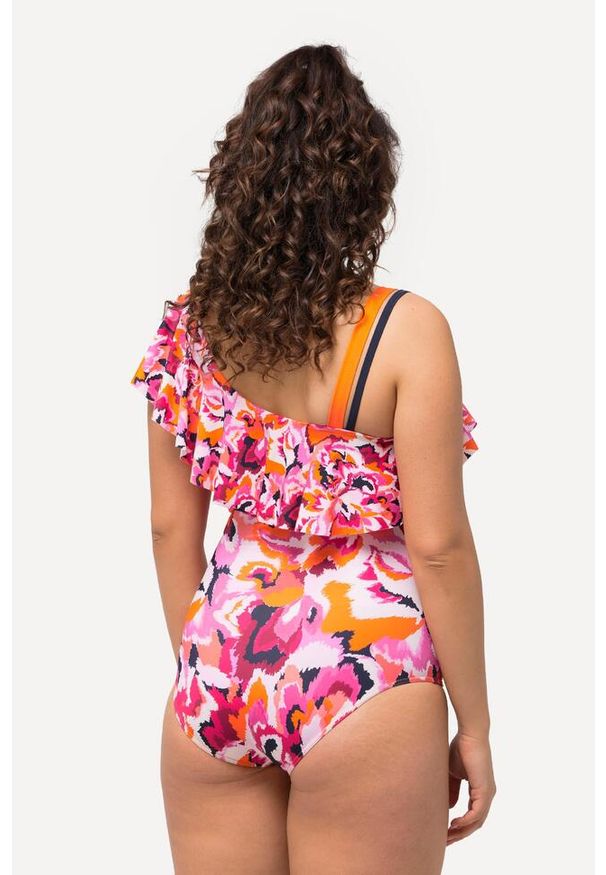 ULLA POPKEN - Damski Strój kąpielowy haftowane kwiaty miękkie miseczki falbana. Kolekcja: plus size. Kolor: beżowy. Materiał: elastan, poliamid, materiał. Wzór: haft, kwiaty