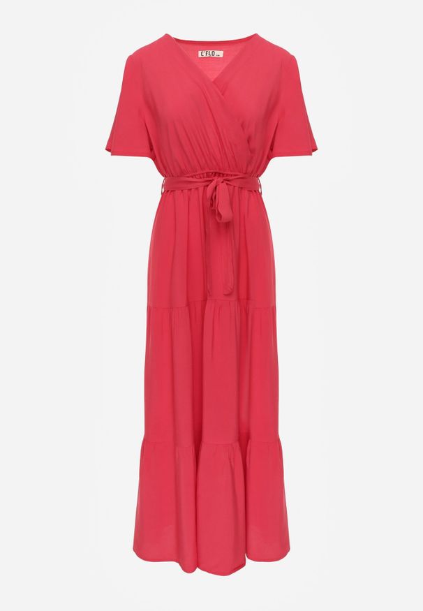 Born2be - Czerwona Rozkloszowana Sukienka Maxi z Wiązanym Paskiem Japhelia. Kolor: czerwony. Materiał: materiał. Styl: klasyczny. Długość: maxi