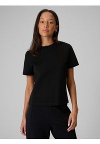 4f - 4F T-shirt regular gładki damski - czarny L. Okazja: na co dzień. Kolor: czarny. Materiał: materiał. Wzór: gładki. Styl: casual #1