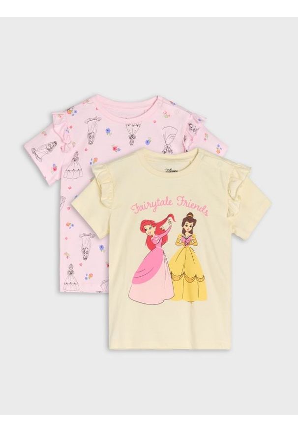Sinsay - Koszulki 2 pack Disney Princess - kremowy. Kolor: kremowy. Wzór: motyw z bajki