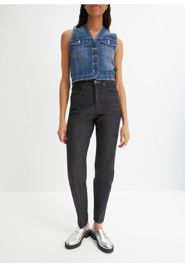 bonprix - Dżinsy Mom ze stretchem, high waist. Stan: podwyższony. Kolor: czarny