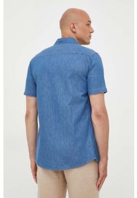 United Colors of Benetton koszula jeansowa męska kolor niebieski regular z kołnierzykiem klasycznym. Typ kołnierza: kołnierzyk klasyczny. Kolor: niebieski. Materiał: jeans. Długość rękawa: krótki rękaw. Długość: krótkie. Styl: klasyczny #2