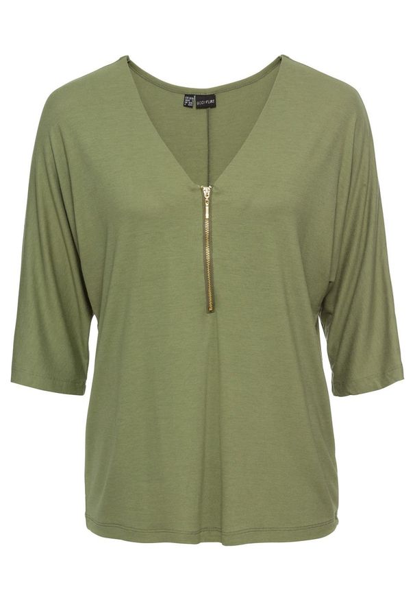 Shirt "nietoperz" z zamkiem bonprix zielony lodenowy. Kolor: zielony