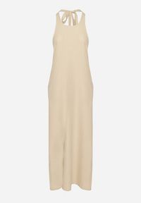 Born2be - Beżowa Sukienka z Wiązaniem na Szyi i Kieszeniami o Trapezowym Kroju Nestatasha. Kolor: beżowy. Typ sukienki: trapezowe #3