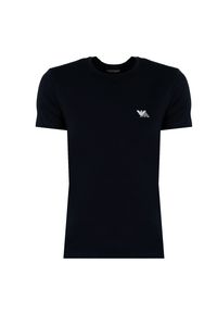 Emporio Armani T-shirt "2 Pack" | 111670 4F733 | Mężczyzna | Biały, Granatowy. Okazja: na co dzień. Kolor: biały, niebieski, wielokolorowy. Materiał: wiskoza, elastan. Długość: długie. Wzór: nadruk. Sezon: lato. Styl: klasyczny, casual, elegancki