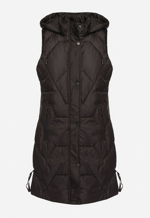 Born2be - Czarna Pikowana Kamizelka z Odpinanym Kapturem i Ściągaczami Lorianvia. Okazja: na co dzień, na spacer. Kolor: czarny. Materiał: jeans. Styl: sportowy, casual, elegancki