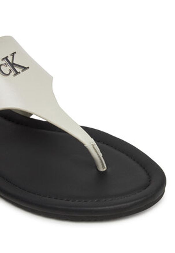 Calvin Klein Jeans Japonki Flat Sandal Toepost Mg YW0YW01691 Biały. Kolor: biały. Materiał: skóra