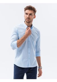 Ombre Clothing - Koszula męska z długim rękawem SLIM FIT - błękitna - Rozmiar: XXL. Typ kołnierza: kołnierzyk klasyczny. Kolor: niebieski. Materiał: tkanina, elastan, bawełna. Długość rękawa: długi rękaw. Długość: długie. Wzór: gładki. Styl: klasyczny, elegancki