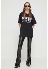 Moschino Jeans t-shirt bawełniany kolor czarny. Kolor: czarny. Materiał: bawełna. Długość rękawa: krótki rękaw. Długość: krótkie. Styl: klasyczny #2