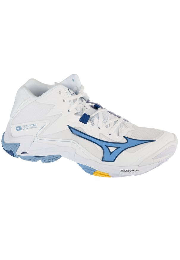 Mizuno - Buty do siatkówki unisex, Wave Lightning Z8 Mid. Kolor: biały, wielokolorowy, niebieski. Materiał: guma, skóra, tkanina, materiał, syntetyk. Model: Mizuno Wave. Sport: siatkówka