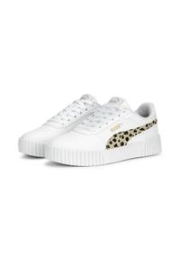 Puma - Młodzieżowe sneakersy Carina 2.0 Holo PUMA White Granola Black Gold Beige. Kolor: biały, beżowy, czarny, wielokolorowy. Wzór: motyw zwierzęcy. Sezon: lato