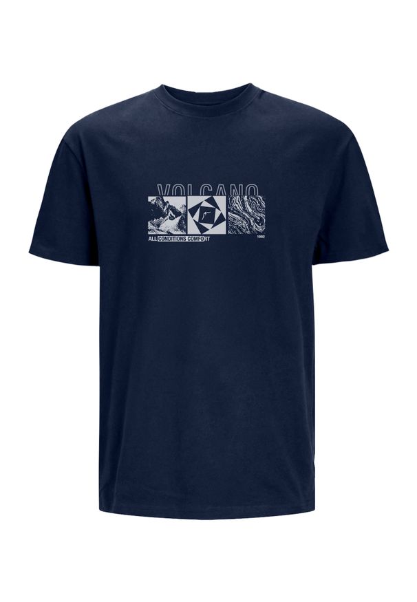Volcano - T-shirt z outdoorowym nadrukiem, Comfort Fit, T-KELLY. Kolor: niebieski. Materiał: bawełna. Długość rękawa: krótki rękaw. Długość: krótkie. Wzór: nadruk