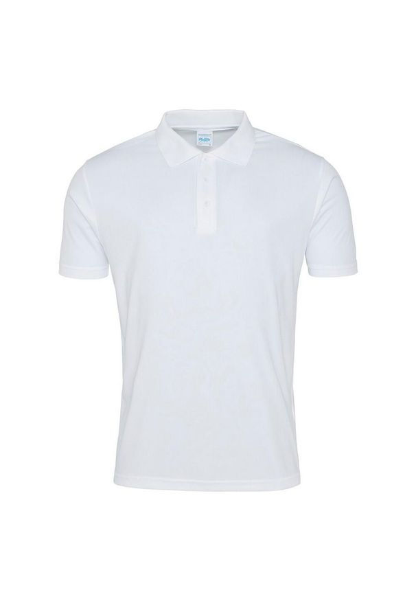 JUST COOL - Męska Gładka Koszulka Polo. Typ kołnierza: polo. Kolor: biały. Wzór: gładki