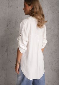 Renee - Biała Wiskozowa Koszula z Przedłużonym Tyłem Haftem i Podpinanymi Rękawami Sophora. Okazja: na co dzień. Kolekcja: plus size. Kolor: biały. Materiał: wiskoza. Wzór: haft. Sezon: lato. Styl: casual #5