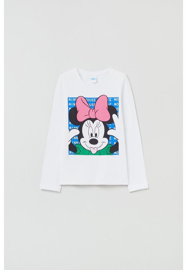 OVS longsleeve bawełniany dziecięcy x Disney kolor biały. Okazja: na co dzień. Kolor: biały. Materiał: bawełna. Długość rękawa: długi rękaw. Długość: długie. Wzór: motyw z bajki. Styl: casual