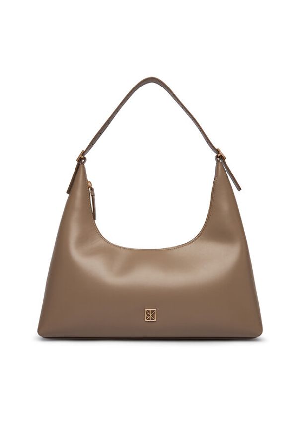 Calvin Klein Torebka Emblem Hw Lthr Shoulder Bag LV04F3262G Beżowy. Kolor: beżowy. Materiał: skórzane