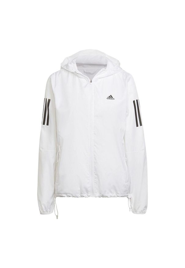 Adidas - Own the Run Hooded Running Windbreaker. Kolor: biały. Materiał: materiał. Sport: bieganie