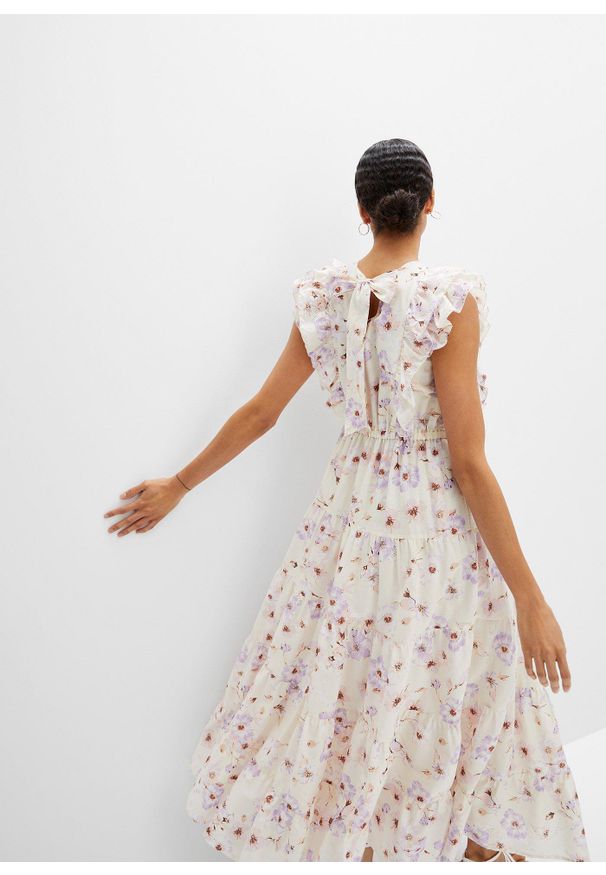 bonprix - Długa sukienka z czystej bawełny. Kolor: beżowy. Materiał: bawełna. Długość: maxi