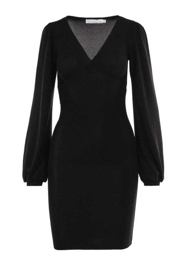 Born2be - Czarna Sukienka Alcona. Typ kołnierza: dekolt w kształcie V. Kolor: czarny. Materiał: tkanina. Styl: wizytowy. Długość: mini