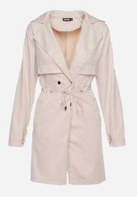 Born2be - Beżowa Kurtka Parka z Klasycznym Kołnierzem Ściągana w Pasie Troczkiem Revapia. Okazja: na randkę, do pracy, na spacer. Kolor: beżowy. Styl: klasyczny #3