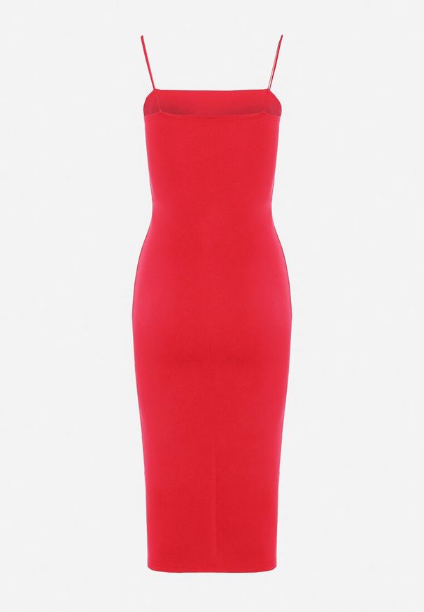 Born2be - Czerwona Koktajlowa Sukienka Bodycon na Cienkich Ramiączkach z Rozcięciem Melantia. Kolor: czerwony. Długość rękawa: na ramiączkach. Typ sukienki: bodycon. Styl: wizytowy