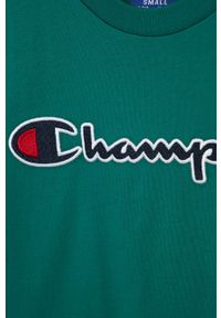 Champion T-shirt bawełniany dziecięcy kolor zielony z aplikacją. Okazja: na co dzień. Kolor: zielony. Materiał: bawełna. Wzór: aplikacja. Styl: casual
