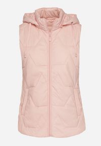 Born2be - Różowa Kamizelka z Geometrycznym Pikowaniem i Kapturem Koridi. Okazja: na spacer, na co dzień. Kolor: różowy. Materiał: jeans. Wzór: geometria. Styl: casual, klasyczny, sportowy #7