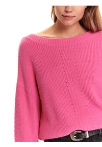 TOP SECRET - Miękki sweter z dekoltem w łódkę. Kolor: różowy. Materiał: materiał. Długość: długie. Sezon: wiosna #4