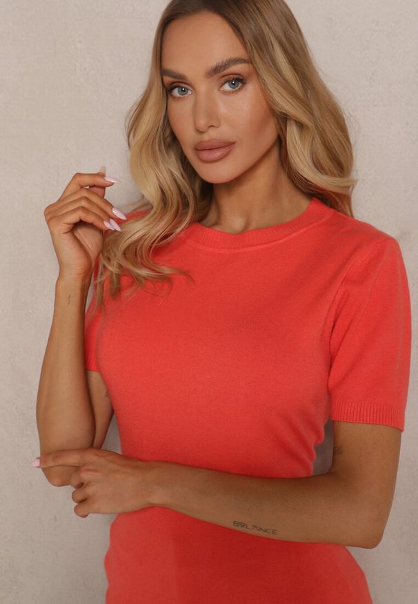 Renee - Pomarańczowy Sweter Ozdobiony Ściągaczami Sanallia. Okazja: na co dzień. Kolor: pomarańczowy. Materiał: jeans. Wzór: aplikacja. Styl: klasyczny, elegancki, casual