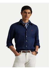 Polo Ralph Lauren Koszula 710968915007 Granatowy Slim Fit. Typ kołnierza: polo. Kolor: niebieski. Materiał: len