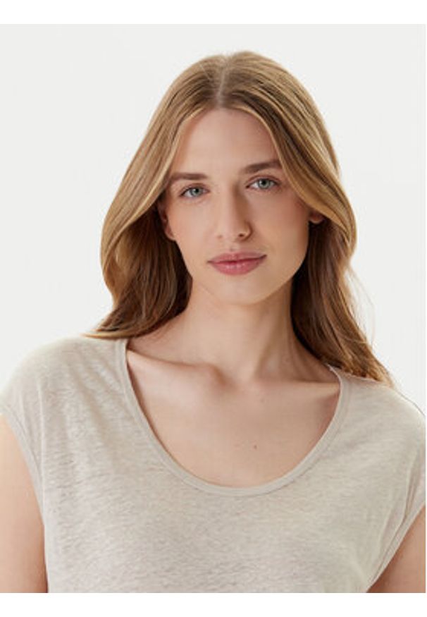 United Colors of Benetton - United Colors Of Benetton T-Shirt 37UJE16B1 Beżowy Regular Fit. Kolor: beżowy. Materiał: len