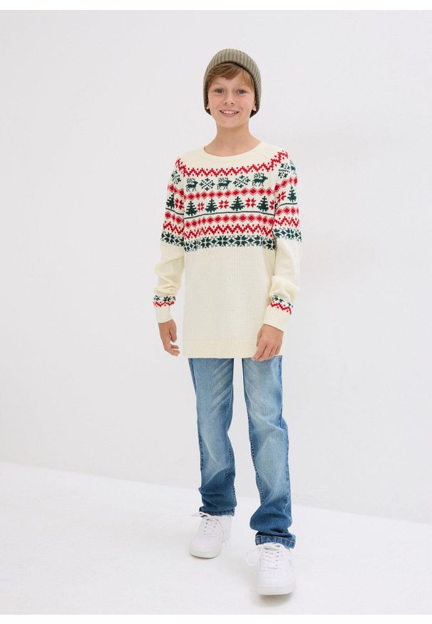 bonprix - Sweter dziecięcy w norweski wzór. Kolor: biały