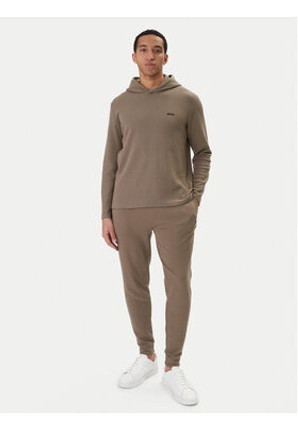 BOSS Longsleeve Waffle 50535885 Brązowy Regular Fit. Kolor: brązowy. Materiał: bawełna, syntetyk. Długość rękawa: długi rękaw