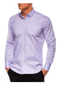 Ombre Clothing - Koszula męska z długim rękawem SLIM FIT - wrzosowa - Rozmiar: L. Typ kołnierza: kołnierzyk klasyczny. Kolor: fioletowy. Materiał: tkanina, elastan, bawełna. Długość rękawa: długi rękaw. Długość: długie. Wzór: gładki. Styl: klasyczny, elegancki