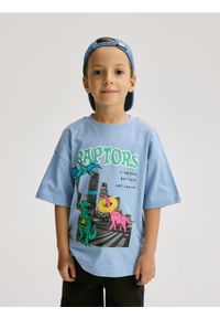 Reserved - T-shirt z nadrukiem - jasnoniebieski. Kolor: niebieski. Materiał: dzianina, bawełna. Wzór: nadruk #1